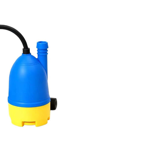 Badass 12V self priming submersible water pump with hose kit in blue and yellow for heavy duty drainage.