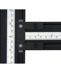 Adjustable Router Jig Frame and Guide System for Cutting Square and Rectangular Recesses, Slots, and Face Panel Molds With a Router, Large 23.6 By 23.6 Inches Working Area, Four 27.6 Inch Extrusion Rails With Dual Metric Imperial Scales Varijig showing close view of extrusion rails with scales.