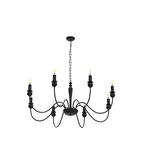 37.4 Inch Black Farmhouse Chandelier With 8 Candle Style Lights, Rustic Iron Arms Ceiling Light Fixture for dining room