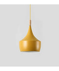 Modern Metal Pendant Lights For Living Room Bedroom Kitchen Office Restaurant Set Up Colorful Hanging Lamps E27 Socket LED Energy Saving indoor fixture in vibrant yellow shade.