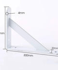 White Heavy Duty L Shaped Shelf Bracket Rock Solid Wall Mount No Worries Install Rust Free Iron Corner Support For Bookcases Room Divider High Gloss White Finish with dimensions 200mm height and 300mm length.