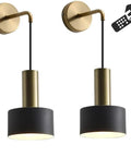 Battery Operated Wall Lights 2 Pack With Remote No Wiring Needed Bedside Bedroom Modern Minimalist LED Wall Lamps, brass and black