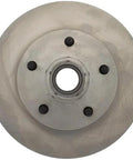 Front view of Centric C-Tek front brake rotor; silver metal disc with 5-lug bolt pattern and central hub