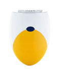 Ultra Premium Duroplast D Shaped Toilet Seat With Dead Quiet Slow Close Hinges And Quick Swap Top Fix Brackets For Zero Fuss Daily Cleanup And Long Lasting Comfort in white and yellow design.