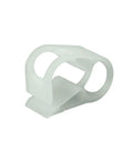 Close-up of a single white adjustable flow control tube clamp in reinforced nylon for 6-12 mm hoses, part of 50 pack adjustable flow control tube clamps for one quarter to one half inch hoses, reinforced nylon PA clamp, lab pinch valve hose clip, leak proof sealing, chemical resistant, pharmaceutical grade, white.