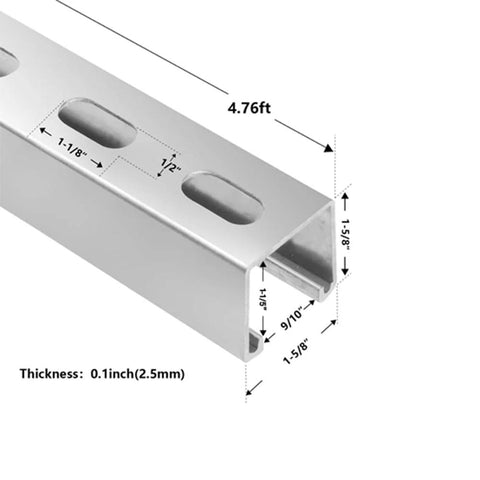 Diagram of 57 Inch Strut Channel Trolley Track In 1-5/8 Inch By 1-5/8 Inch Profile, 12 Gauge Steel U-Channel With Galvanized Finish