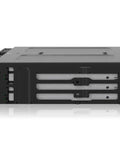 Slick Eight Pack 2.5 Inch SATA SAS Drive Mount For 5.25 Bay Tool Free Mobile Rack showing a black enclosure with screwless trays.