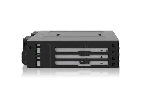 Slick Eight Pack 2.5 Inch SATA SAS Drive Mount For 5.25 Bay Tool Free Mobile Rack showing a black enclosure with screwless trays.