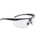 Premium Heavy Duty Anti Fog Safety Specs With Sleek Translucent Black Frames And Badass Mirror Lenses adjustable nose bridge and ratcheting temple hinges.