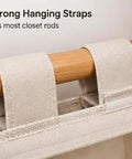 6 Shelf Hanging Closet Organizer With Durable Canvas Storage For Shoes Clothes And Accessories Beige Wardrobe Shelving showing strong hanging straps fitting closet rods.