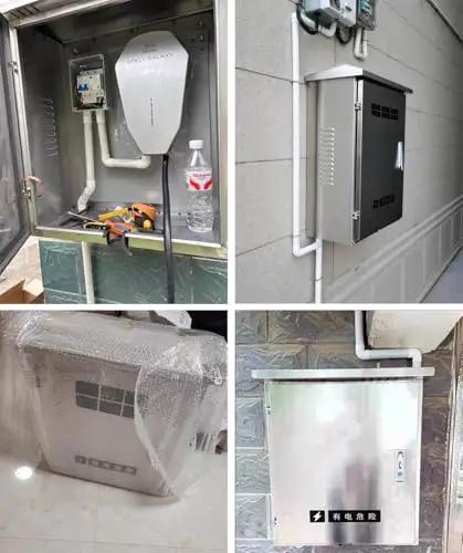 Tough As Nails Rock Solid Waterproof Stainless Steel EV Charger Box Cover With Key Lock And Wall Mount Stand for outdoor use on a wall.