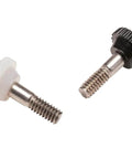 Black Bimini Marine Hinge Thumb Screws One Quarter Inch By One Inch Threads Replacement For Stainless Steel And Chromed Bimini Deck Hinges Pack Of Two For Your Boat showing two screws with one in black and one in white.