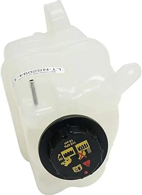 Ready To Bolt On Straight Forward Coolant Reservoir Bottle Direct Swap Overflow Tank For 2004-2015 Nissan Titan Full Size Pickup cap design and label detail