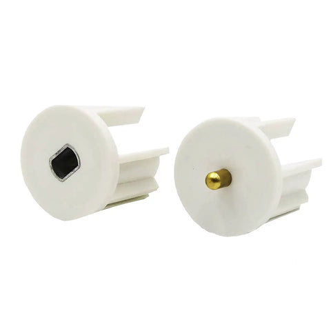 Cordless crank plugs from Roller Blind Installation Bracket Kit for Indoor and Outdoor Sunshades, showing detail of metal pins.
