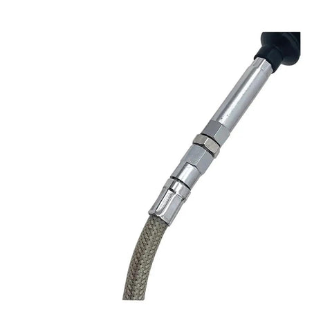 Close-up of 140cm Braided Stainless Steel Clutch Line For XL 883 1200N 2011-2015 Universal Fit, showcasing braided design and connector.