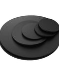 Tough Black Rubber Damping Gasket Pads Set Ten Pcs Three Millimeter Thick Solid Round Plates With Diameters From Ten Millimeter To One Hundred Eight Millimeter Shock Absorbing Anti Slip Wear Resistant Cushions For Home DIY Electronics And Mechanical displayed in a stacked arrangement