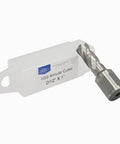 Side view of EST HSS annular cutter with Weldon shank, 1/2" diameter x 1" cutting length, beside white storage case.