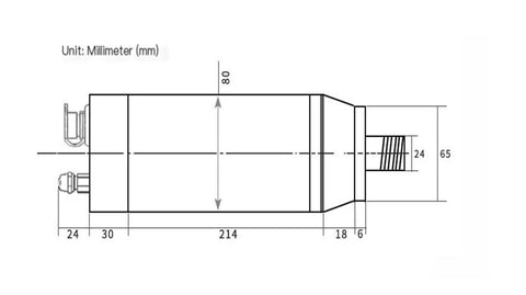 Technical drawing of Heavy Duty Water Cooled Electric Spindle With Constant Torque For CNC Machines and Mold Fabrication dimensions in mm.