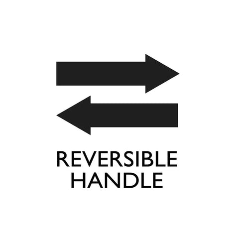 Reversible handle symbol for Terrace Keyed Entry Door Knob In Satin Nickel, 6 Way Universal Fit For Standard Doors One And Three Eighths To One And Three Quarters Inches Thick, Includes Faceplate And Secure Latch For Easy Sturdy Installation