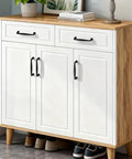 10 Pack Matte Black Cabinet Handles with 5 Inch Hole Center installed on white cabinet