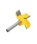 Heavy Duty 4 Edge T Slot Router Bit With An 8mm Shank, yellow carbide cutter, ideal for woodworking jigs and hardware channels.