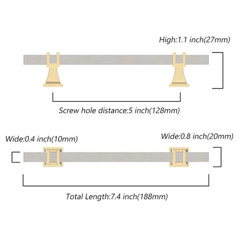 Dimensions of 10 Pack 5 Inch Brushed Satin Nickel And Gold Cabinet Handles Set For Kitchen Cabinets And Cupboards