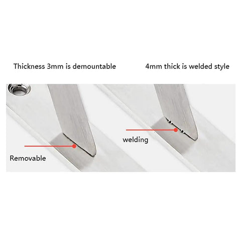 Close-up of Top Notch Stainless Steel Corner Shelf Brackets, 3mm demountable and 4mm welded thickness for sturdy support.