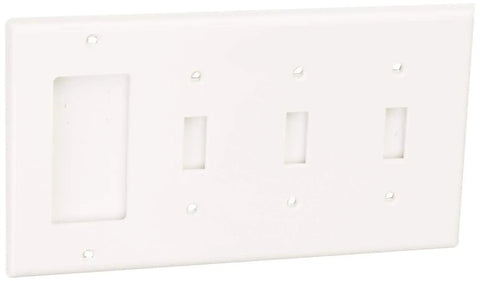 4 Gang 3 Toggle 1 Decora GFCI Device Combination Wall Plate White Thermoplastic Nylon Standard Size Built For Heavy Use