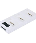 Drone Battery Charging Hub With LED Display And Intelligent Sequencing Anti Slip Feet For Stable Setup Lightweight Portable Multi Charger For Up To Four Batteries And Drones, white exterior with battery slots visible.