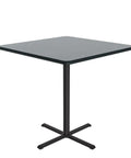 36 Inch Square 42 Inch High Pub Height Cocktail Table For Standing Or Stools With Gray Granite Laminate Top And Backer Sheet Cast Iron Base Made In USA Leveling Glides Commercial Grade.