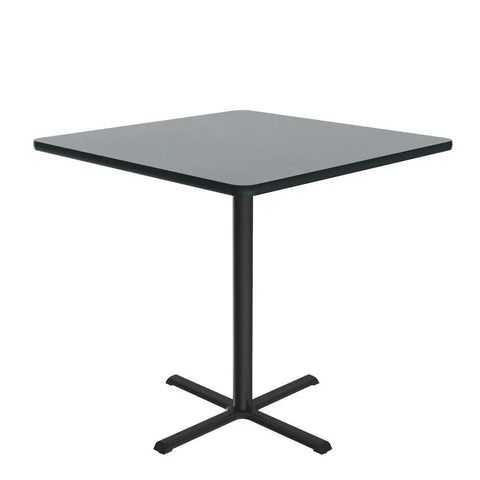 36 Inch Square 42 Inch High Pub Height Cocktail Table For Standing Or Stools With Gray Granite Laminate Top And Backer Sheet Cast Iron Base Made In USA Leveling Glides Commercial Grade.