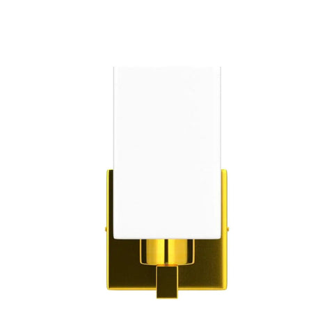 Front view of Two Pack Brass Wall Sconce Light Fixtures With Milky White Glass Shades For A Sleek Modern Bathroom Vanity Dimmable And Easy To Install Indoor Wall Lighting For Bedroom Living Room And Porch.