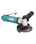 Heavy Duty Pro 4 Inch Right Angle Depressed Center Wheel Grinder Built Like A Tank With Oil Lubricated Gears For Fast Cuts And Extended Life Featuring Adjustable Guard And Safety Lock, shown from the side with a guard.