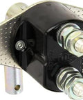Front view of HELLA battery master switch with mounting bracket and two terminal studs