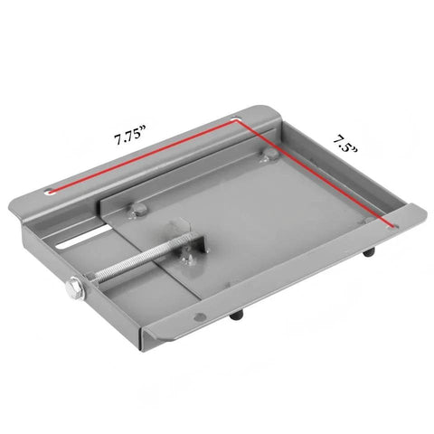 145T frame motor slide base, gray solid steel with adjustable mounting plate for 5.5 x 5 in motors.