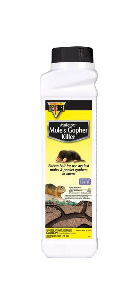 Mole And Gopher Killer Poison Bait Granules One Pound Ready To Use Lawn Pest Control For Pocket Gophers And Moles bottle