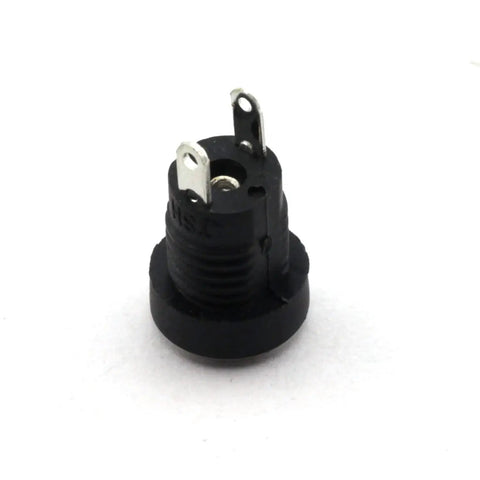 12 Pack 3.5Mm X 1.3Mm Two Pin Female DC Power Jack With Panel Mount Screw Nut Kit, close-up view of black socket with copper pins.
