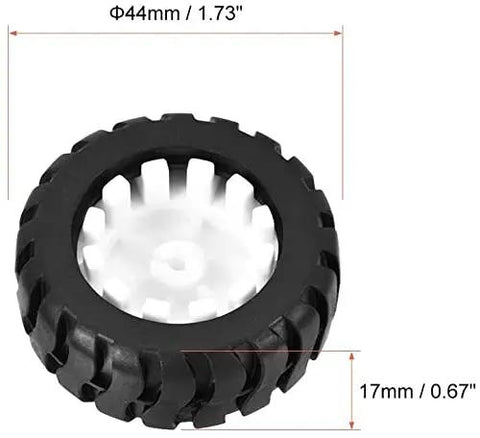 Plastic wheel for 12V 550RPM Miniature Gear DC Motor, 44mm diameter, 17mm width, DIY robotics upgrade, small robots accessory.