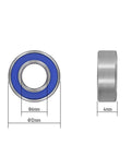 Front and side view of MR126-2RS deep groove ball bearing, 6×12×4 mm, chrome steel with blue rubber seal.