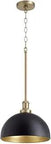 Transitional One Light Pendant In Brass Antique Finish Damp Rated 10 Inch Height 11.75 Inch Width Noir With Aged Brass Accent Modern Farmhouse Style