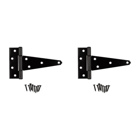 N129 155 V286 Extra Heavy Duty T Hinges Black 6 Inch Two Pack With Offset Screw Holes For Extra Strength And To Prevent Wood From Splitting Built To Last For Doors Sheds And Exterior Use Made From Hot Rolled Steel, pair with screws