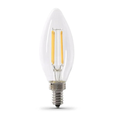 60W Equivalent Dimmable E12 Candelabra LED Bulb With 2700K Soft White Filament Torpedo Tip, Clear Glass Decorative Chandelier Lighting