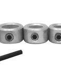 Top Shelf 6 Pc Drill Stop Set With Quick Adjust Depth Stops For Knocking Out Perfect Holes Fast Rock Solid Alloy Steel Construction In 3/16 To 1/2 Inches, includes six alloy steel stop collars and hex key.