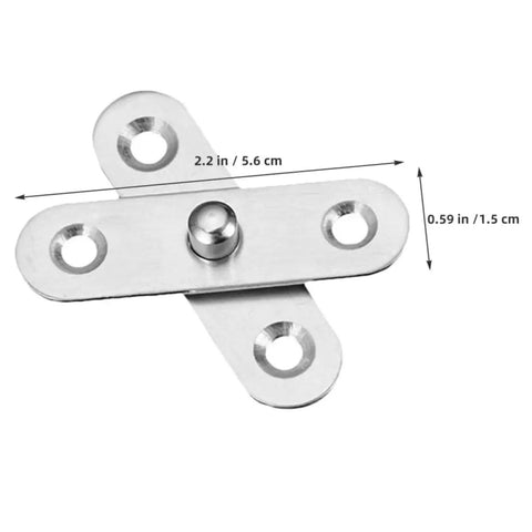 Close-up of stainless steel pivot hinge with measurements from Hidden Door Hinges Kit, 12 Pack Stainless Steel Pivot Hinges With 360 Degree Rotation, Rust Resistant, Concealed Design For Home And Office, Smooth No Fuss Opening And Closing Cabinet Or Door Hardware.