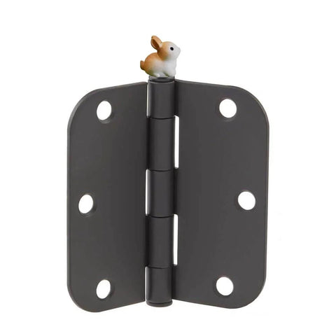 Rabbit Door Hinge Toppers Set Of 6 With Magnetic Hinge Heads, featuring a rabbit charm on a metal hinge for whimsical home decor.