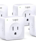 White Tapo P100 Smart Plug 4 Pack With Alexa And Google Assistant Voice Control Plug And Play Scheduling visible in the image