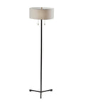 Wesley 60-Inch Floor Lamp Black Modern Tall Floor Lamp with taupe drum shade and double pull chains for living rooms.