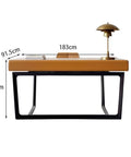 Hella Tough Solid Wood Desk For Your Home Office Setup Featuring Genuine Leather Trim, 183cm x 91.5cm, modern design with lamp.