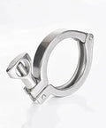 1.5-inch stainless steel sanitary tri-clamp with wing nut, angled side view.