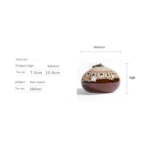 Sweet Ceramic Tea Canister For Loose Leaf Bin Plus Kitchen Pantry Setup, 7.3cm high, 10.9cm diameter, airtight ceramic jar.